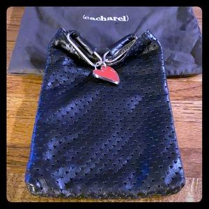 CACHAREL PARIS HEART POUCH - BLACK LAMBSKIN
